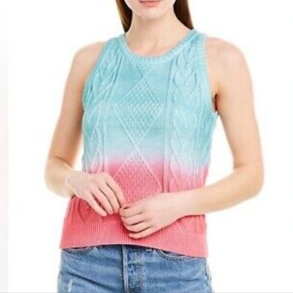 525 America Ombre sleeveless knit sweater tank top teal blue and pink sz XS